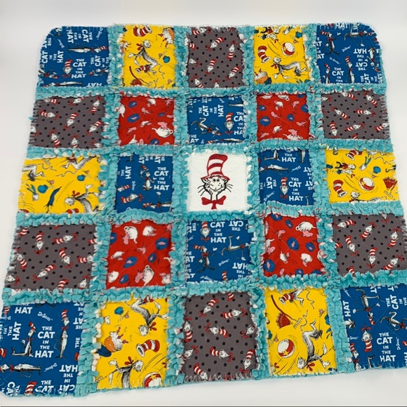 Dr. Seuss Cat in the Hat Patchwork Baby Rag Quilt - Multicolor